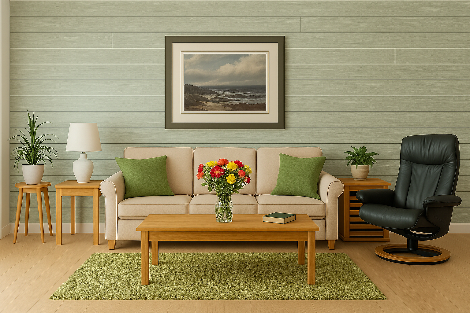 Green Tea "Brushed Grain" - 7 panels, approx. 1 m²